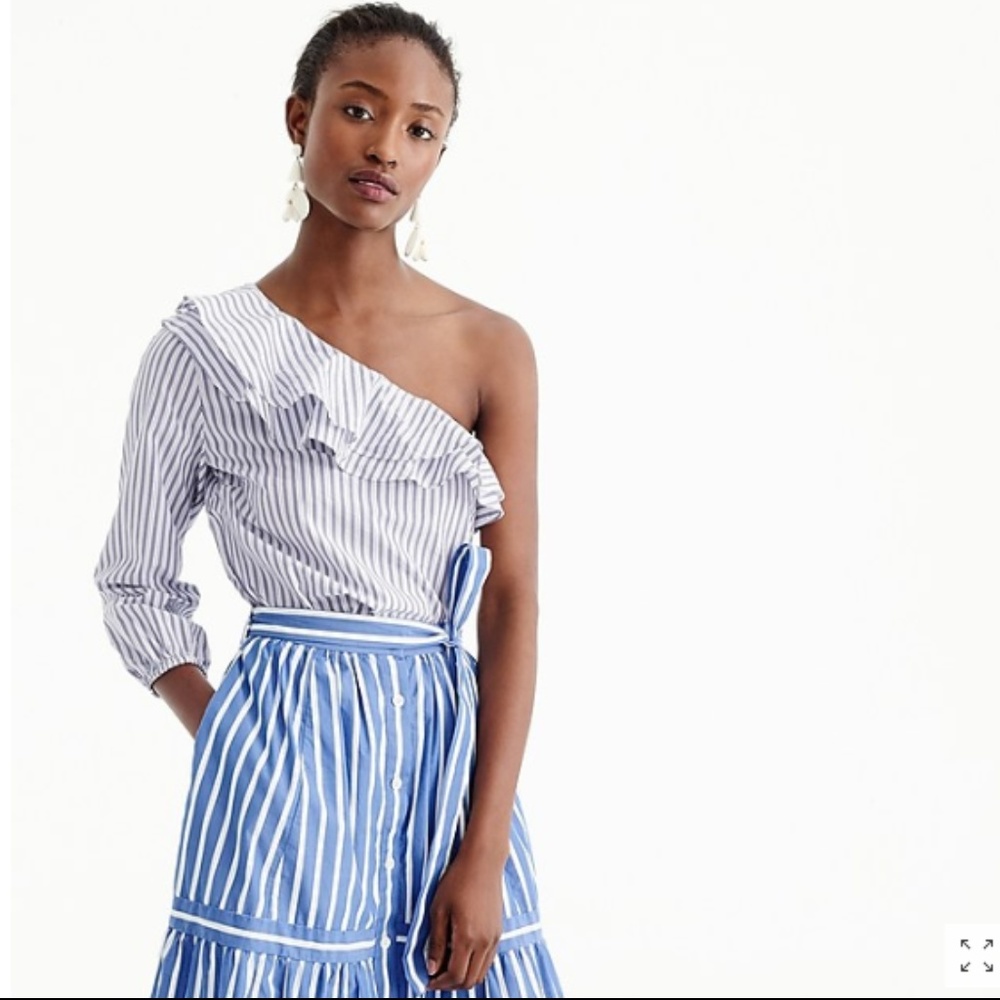 NWOT J.Crew Striped one-shoulder ruffle top